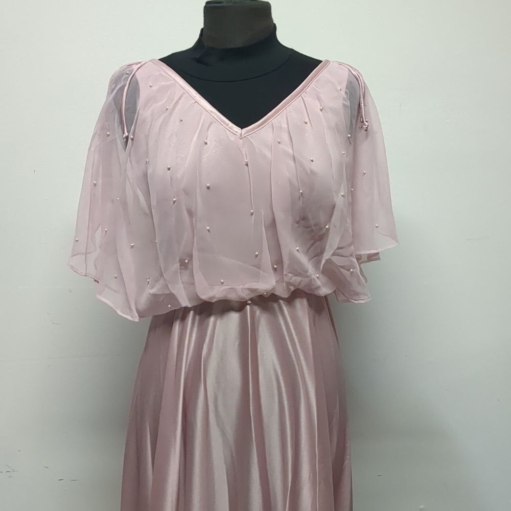Vintage 70s Pink Pearl Shawl Collar Maxi Gown, Size S - Picture 8 of 16